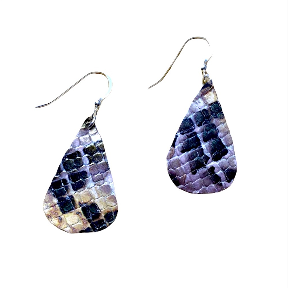 Sterling & Snakeskin Leather Tear Drop Earrings